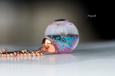 Wasser Kette Glitzer in rosé / Geschenk für Sie / Glaskugel Kette mit Glitzer / Schneekugel Kette / originelles Geschenk / Party Schmuck